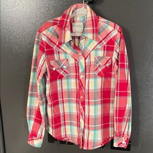 Red Plaid Button-Up Shirt girls western Roper small 6-6X